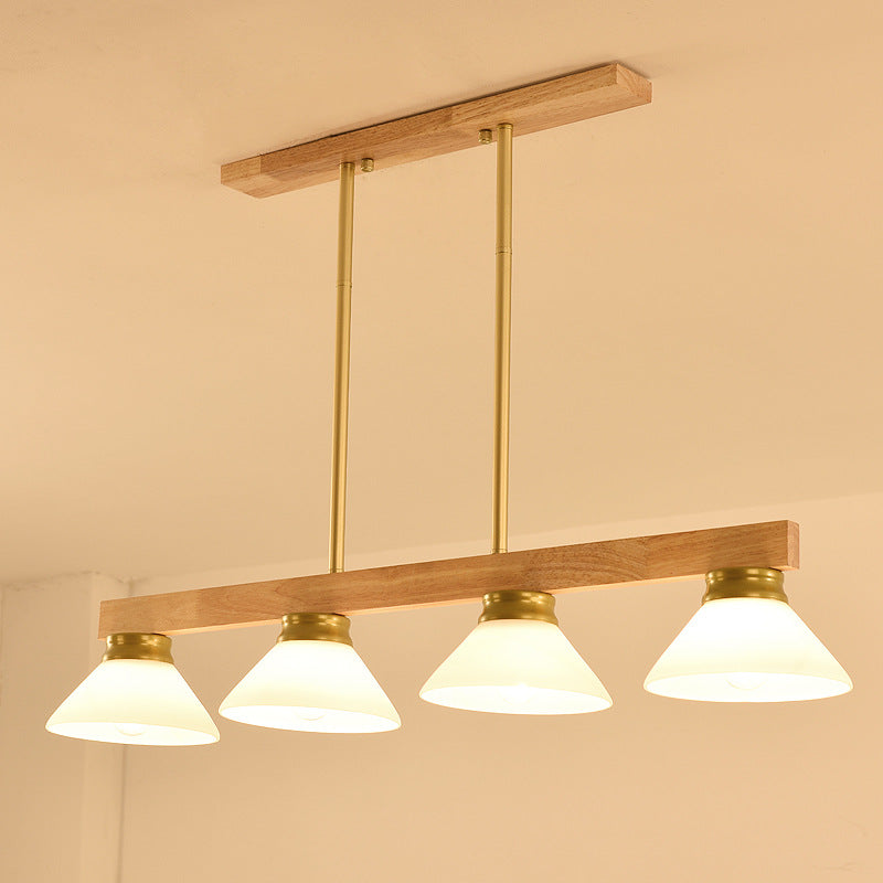Nordic Solid Wood Cone Glass Shade 3/4 Light Island Chandelier