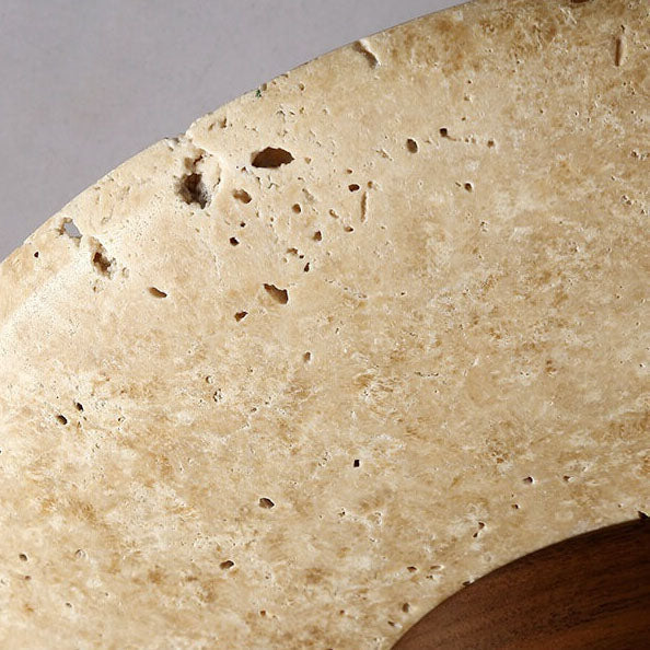 Japanese Minimalist Round Yellow Travertine 1-Light Semi-Flush Mount Ceiling Light