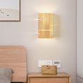 Modern Minimalist Wooden Square Wall Sconce 2-Light Lamp for Bedroom