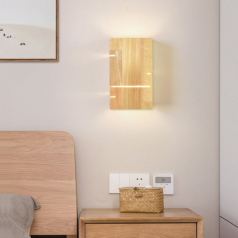 Modern Minimalist Wooden Square Wall Sconce 2-Light Lamp for Bedroom