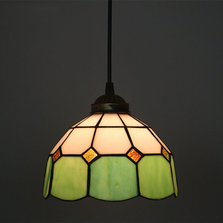 Traditional Tiffany Stained Glass Pendant Light for Living Room, Round 1-Light Iron Dome Shade