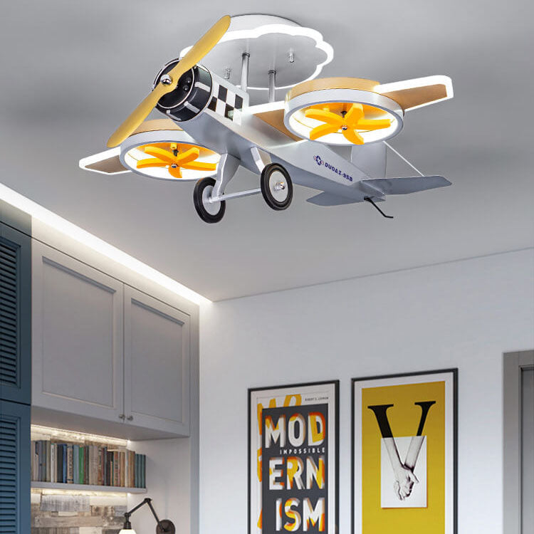 Creative Cartoon Airplane LED Ceiling Light for Kids Room, Semi-Flush Mount Acrylic Fixture, Unique Nursery Decor