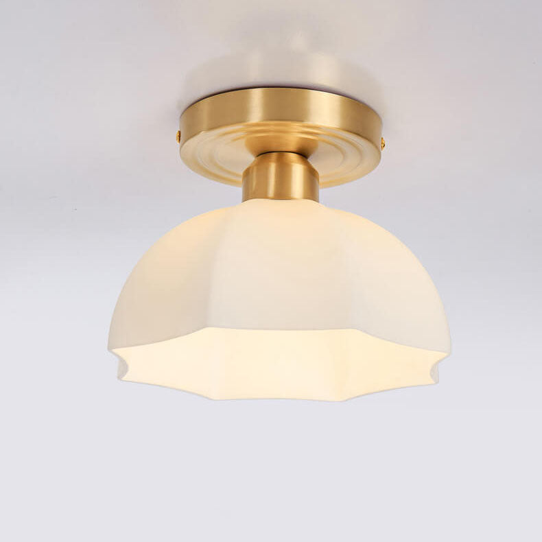 Japanese Vintage Brass Glass Dome Semi-Flush Mount Ceiling Light