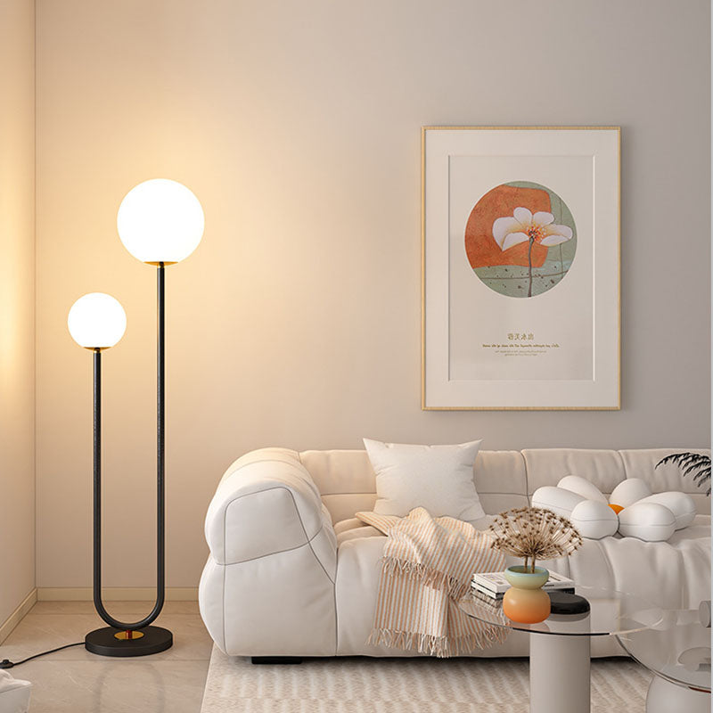 Modern Minimalist 2-Light Round Ball Iron Glass Floor Lamp for Bedroom