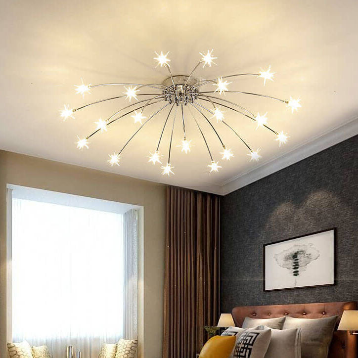 Contemporary Iron Flush Mount Ceiling Light - Star Design 12/21/28 Inches for Living Room