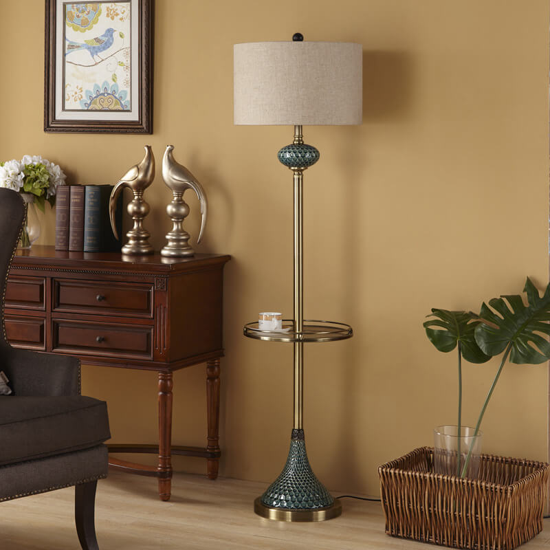 European Light Luxury Floor Lamp with Ceramic Hardware - 1-Light Design Fabric Shade
