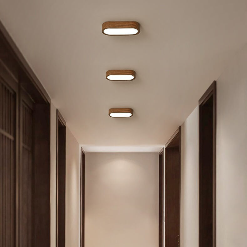 Modern Minimalist Oval Wood Grain LED Flush Mount Ceiling Light for Hallway