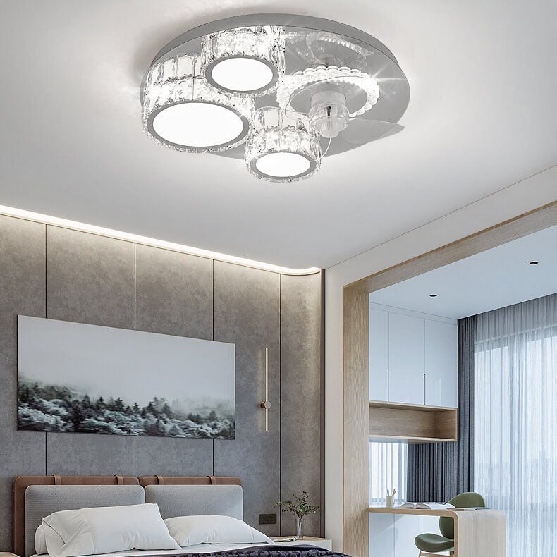 Modern Luxury Crystal Stainless Steel LED Ceiling Fan Light