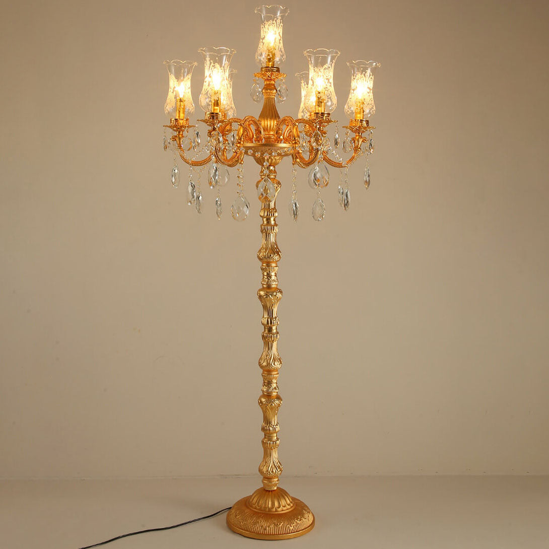 Luxury Golden Crystal Zinc Alloy 7-Light Floor Lamp for Bedroom