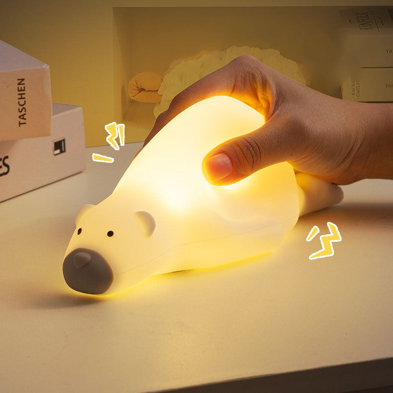 Contemporary Creative Kids Cartoon Lazy Bear Silicone LED Night Light Table Lamp for Bedroom, Soft Glow Nursery Light, Cute Animal Design, Adjustable Brightness, Rechargeable, Perfect Baby Shower Gift, Sleep Aid for Toddler Room, Comforting Nightlight for