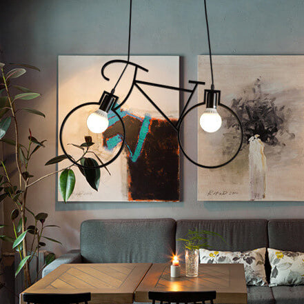 Contemporary Creative Bicycle Shape Iron 2-Light Kids Chandelier for Living Room Bedroom Modern Design, Unique Iron Fixtures, Fun Lighting, Children's Room Decor, Bicycle-Themed Ceiling Light, Stylish Kids' Chandelier, Playful Home Decor, Decorative Light