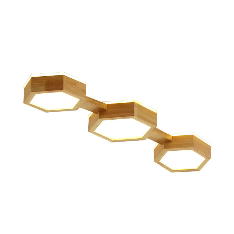 Modern Wooden Hexagonal LED Ceiling Light - Flush Mount Design