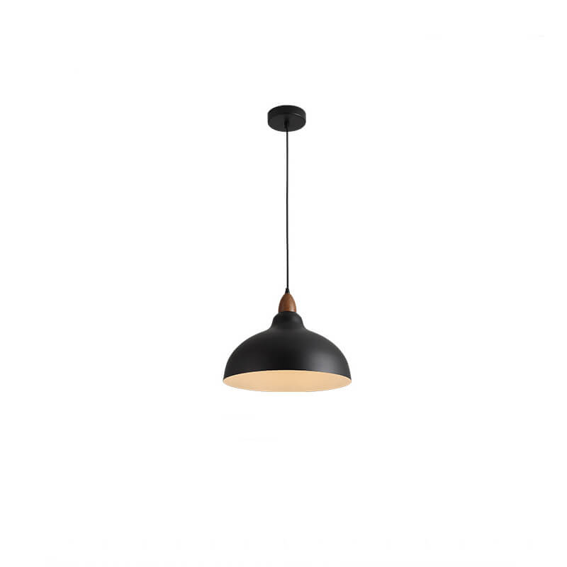 Japanese Iron Dome Solid Wood Pendant Light - 1-Light Fixture