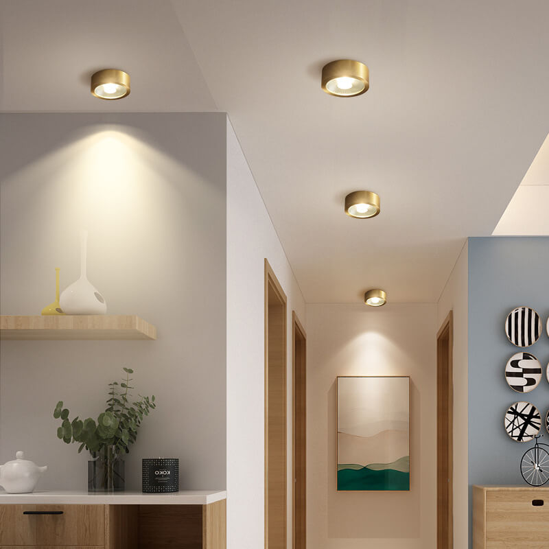 Modern Luxury Round Copper Ultra-thin LED Flush Mount Light for Hallway