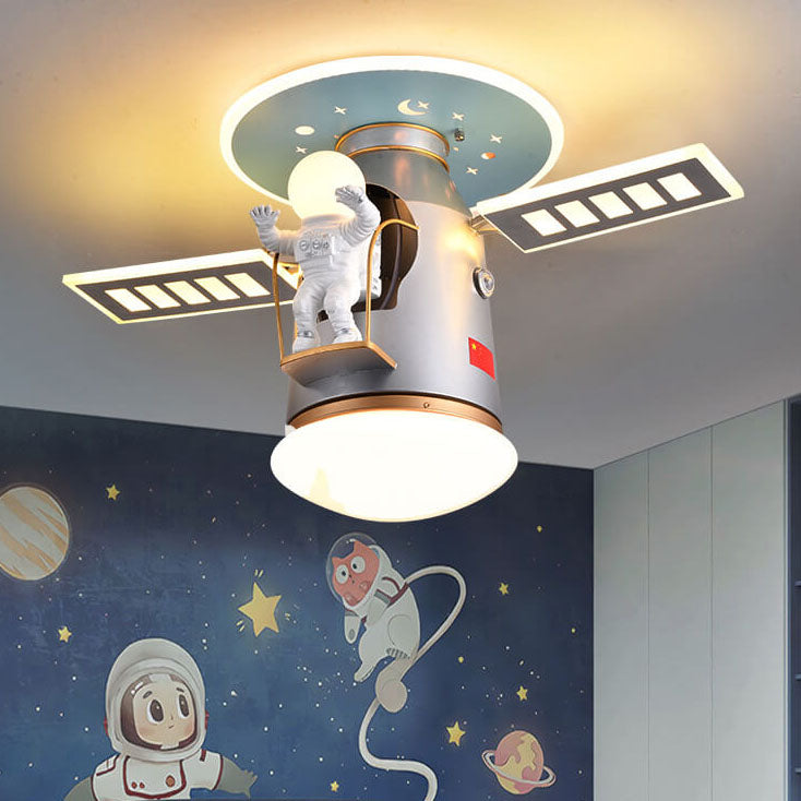 Creative Simplicity Spaceman Astronaut LED Kids Flush Mount Ceiling Light, Children’s Space Theme Lighting, Astronaut Bedroom Light Fixture, Nursery Decor, Kids Room LED Ceiling Lamp, Modern Space Adventure Light, Unique Space Explorer Ceiling Light for K