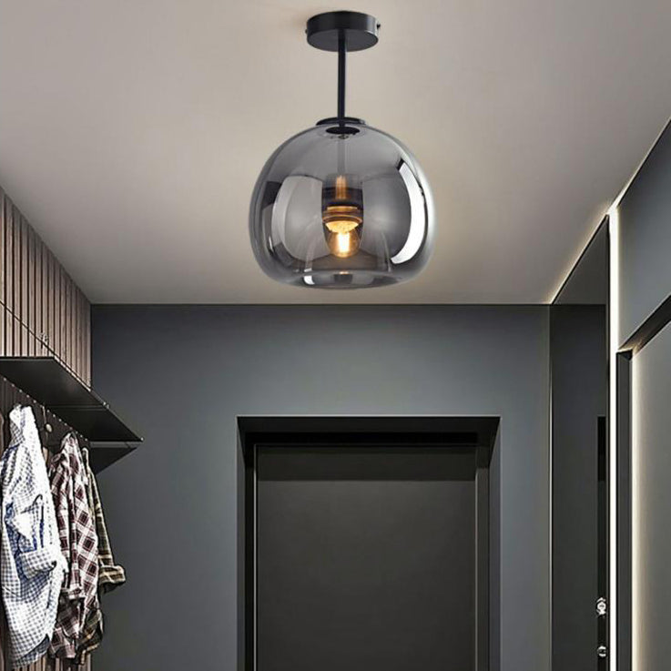 Contemporary Nordic Round Glass Iron Ball Semi-Flush Ceiling Light