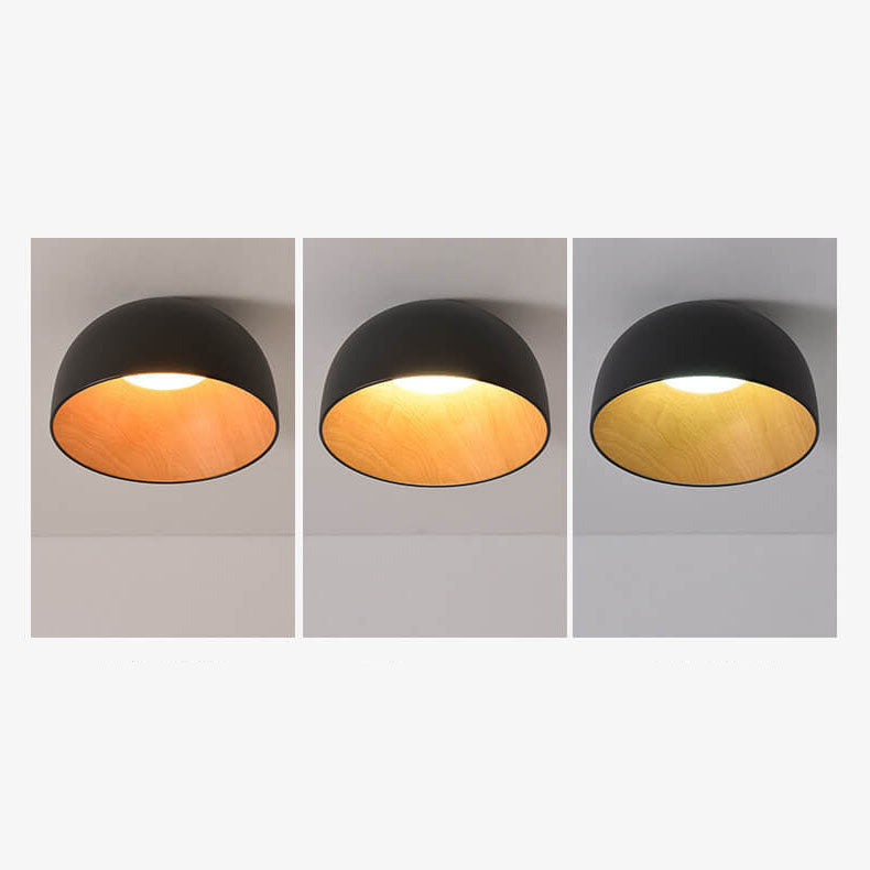 Minimalist Wooden Bowl Iron LED Ceiling Light Fixture