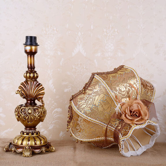 European Vintage Fabric Tassel Resin Table Lamp - 1-Light Court Design