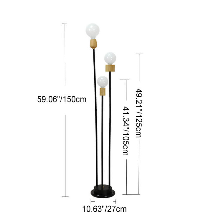 Industrial Retro Iron Frame Glass Ball 3-Light Floor Lamp