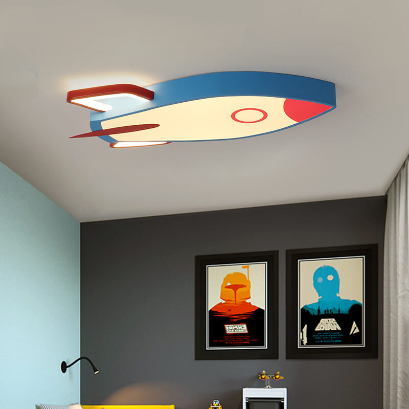 Cartoon Rocket-Shaped Aluminum LED Flush Mount Ceiling Light for Kids Room, Space-Themed Nursery Lighting, Fun Children's Bedroom Fixture, Creative Decorative Ceiling Lamp, Cute Rocket Design, Energy-Efficient LED Light, Bedroom and Playroom Decor