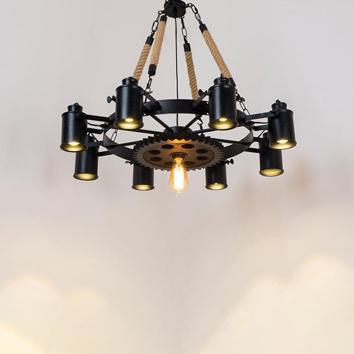 Contemporary Industrial Retro Wrought Iron Hemp Rope Chandelier - 7/9/11 Lights for Living Room