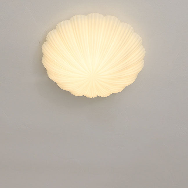 Modern Minimalist Cream Shell Glass LED Flush Mount Light for Living Room & Bedroom