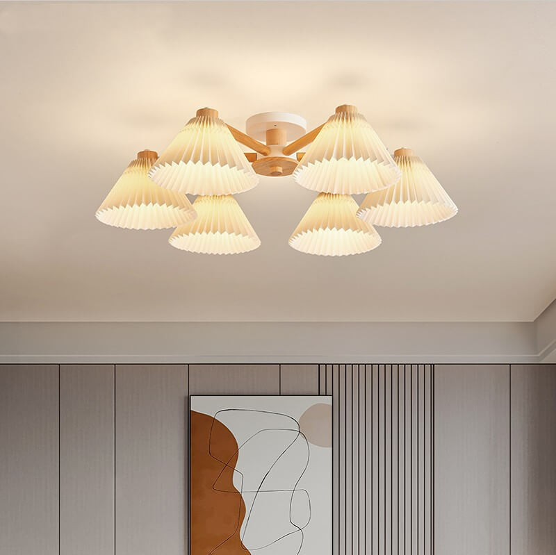 Nordic Wood Pleated Shade Semi-Flush Mount Ceiling Light - 3/6/8 Light Options for Modern Home Decor