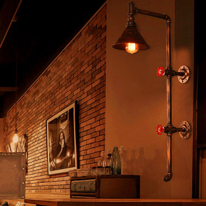 Retro Industrial Iron Water Pipe Faucet Design 1-Light Wall Sconce Lamp, Vintage Industrial Wall Light, Metal Pipe Decor, Rustic Lighting Fixture, Edison Bulb Compatible, Loft Style Wall Sconce, Home Bar Lighting, Steampunk Decor, Retro Industrial Lightin