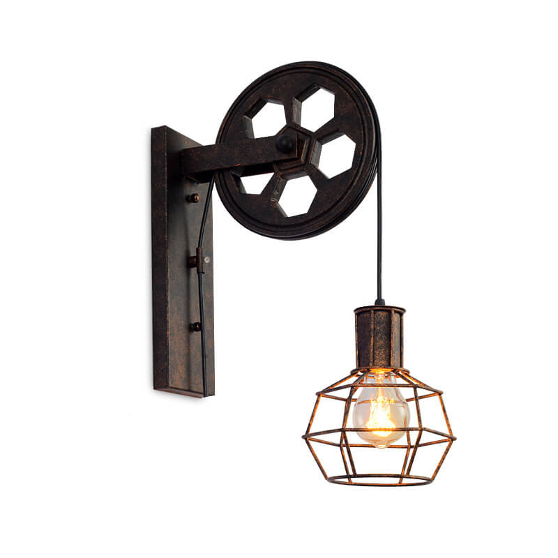 Vintage Industrial Pulley Wall Sconce - 1-Light Iron Lamp
