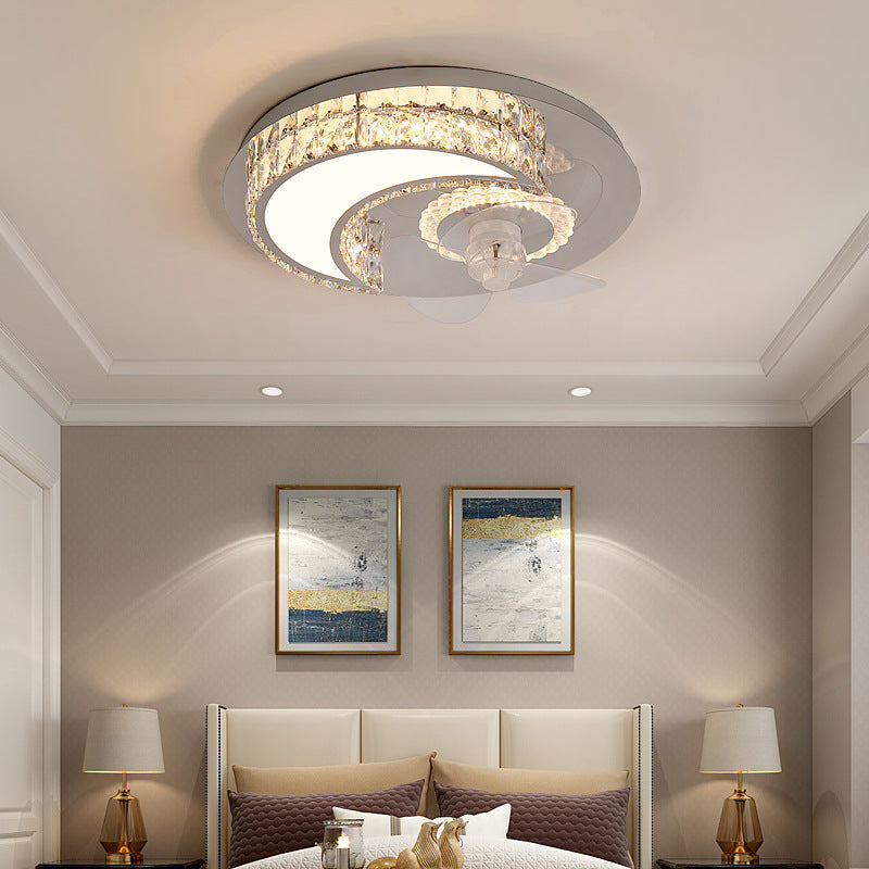 Modern Luxury Crystal Stainless Steel LED Ceiling Fan Light