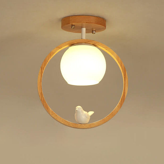 Modern Japanese Minimalist Round Bird Semi-Flush Mount Ceiling Light