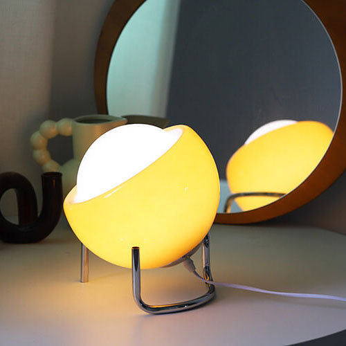 Contemporary Nordic Planet Orange Glass Iron 1-Light Table Lamp for Bedroom, Modern Desk Lamp for Nightstand, Stylish Home Decor Lighting, Scandinavian Design Lighting Fixture, Unique Accent Lamp for Living Room, Trendy Bedside Lamp for Cozy Atmosphere, D