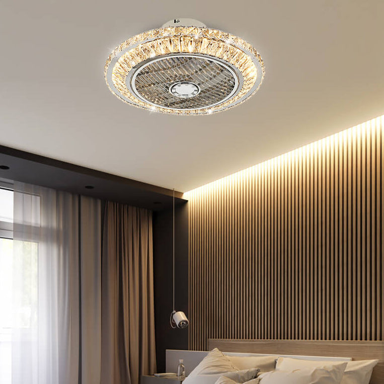 Nordic Crystal Round LED Flush Mount Ceiling Fan Light