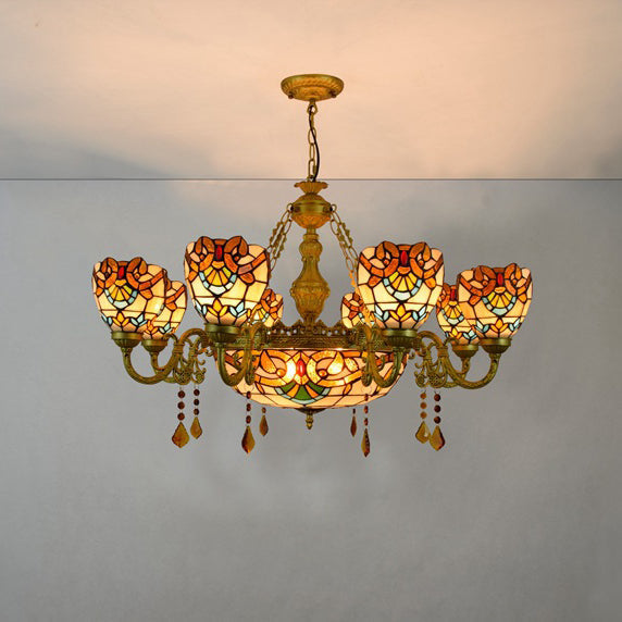 Traditional Tiffany Bead Dome Baroque Chandelier - 8/11 Light Iron and Glass Alloy for Living Room