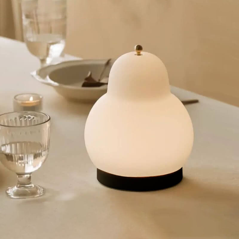 Traditional French Cream Pear Shape LED Touch Table Lamp Rechargeable for Bedroom