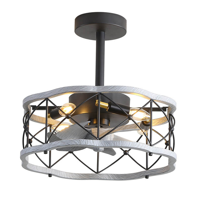 Industrial Minimalist Copper Iron Semi-Flush Mount Ceiling Fan Light - 4-Light Round Square Design