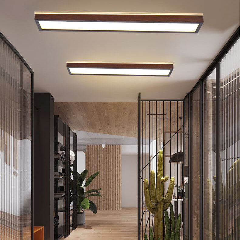 Japanese Minimalist Walnut LED Flush Mount Ceiling Light