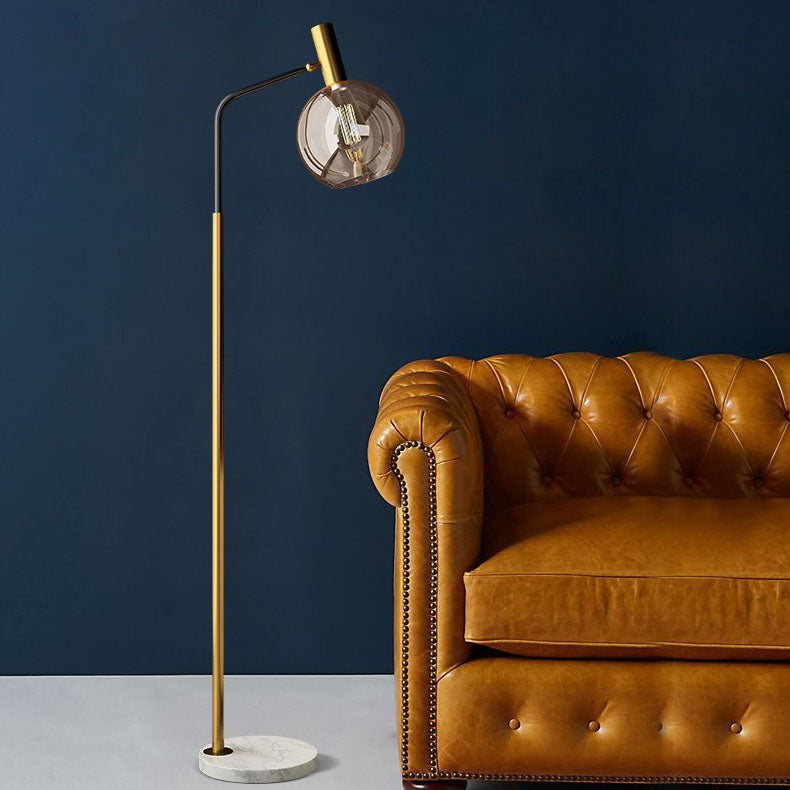 Contemporary Nordic Glass Dome Shade Marble Base Floor Lamp - Living Room Lighting