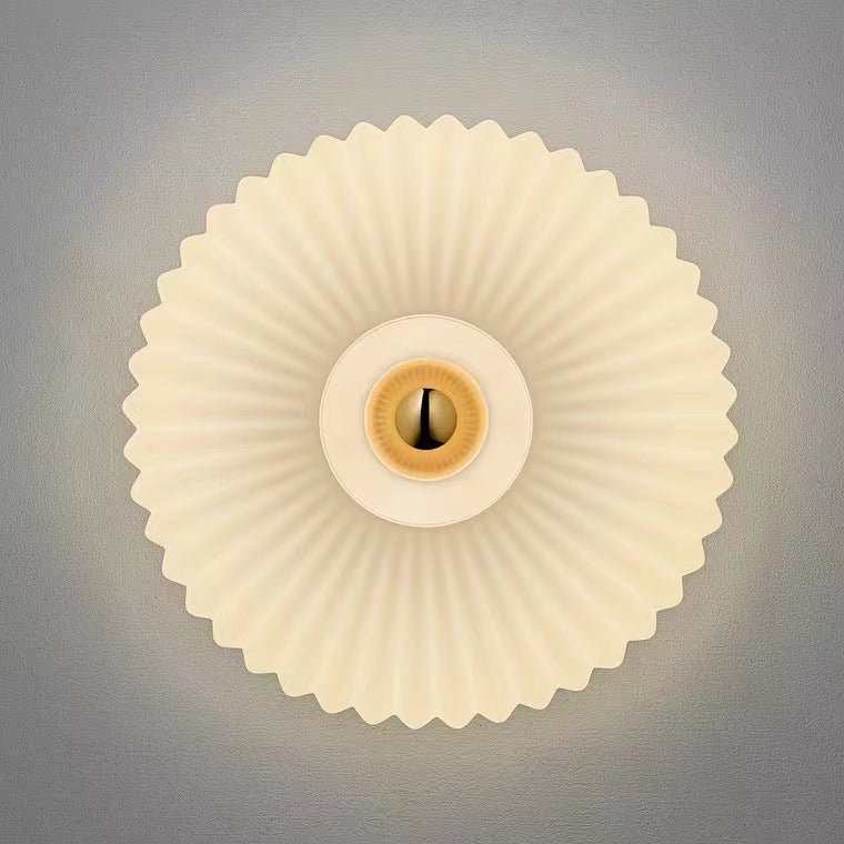 Contemporary Nordic Iron Striped Glass Wall Sconce Lamp - 1-Light Round Disc for Living Room