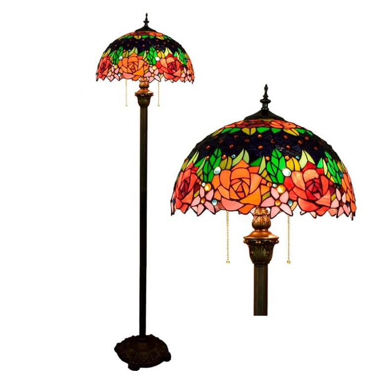 Traditional Tiffany Roses Stained Glass Floor Lamp - 2-Light Dome for Living Room