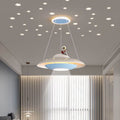 Modern Creative Flying Saucer Space Astronaut Children LED Chandelier Lighting Fixture for Kids Room Bedroom Playroom Nursery Unique Design for Child’s Space Theme Decor Stylish Ceiling Lamp for Kids Birthday Gift Astronaut Decor LED Lighting Kids Fixture