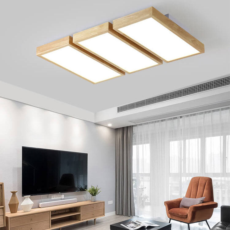 Nordic Japanese Log Wood LED Ceiling Light - Rectangular Flush Mount