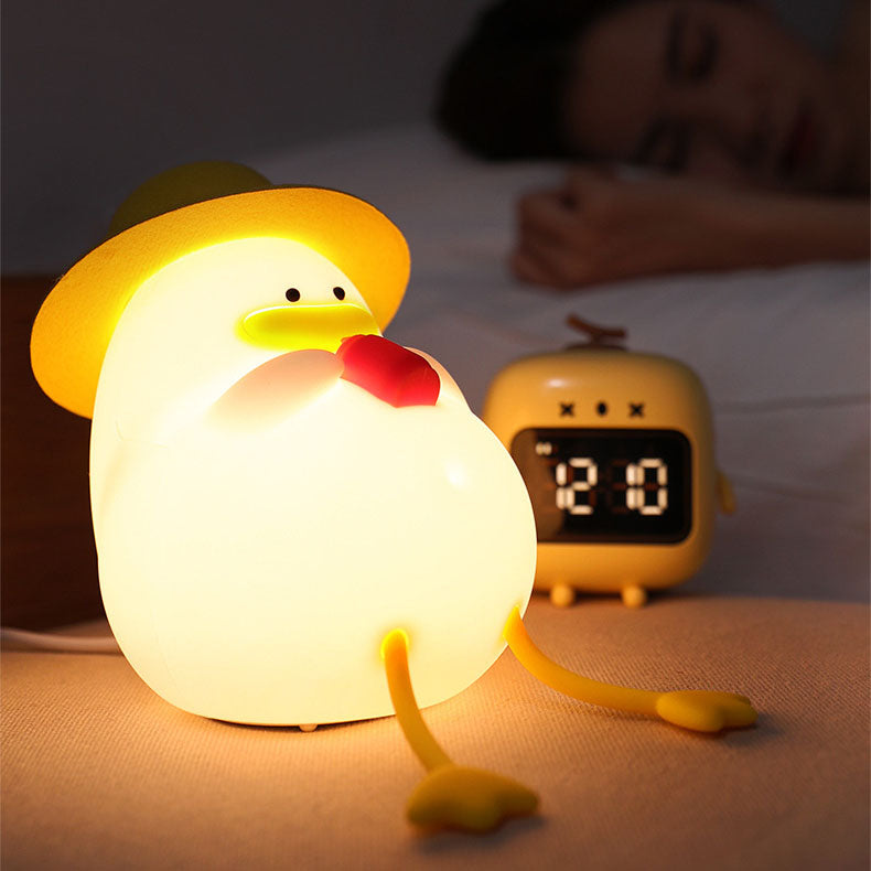 Contemporary Creative Kids Cartoon Silicone Duck Pat LED Night Light Table Lamp for Bedroom, Childrens Night Light, Cute Duck Table Lamp, Soft Silicone Baby Night Light, Toddler Bedroom Decor, LED Duck Lamp, Nursery Night Light for Kids, Rechargeable Kids
