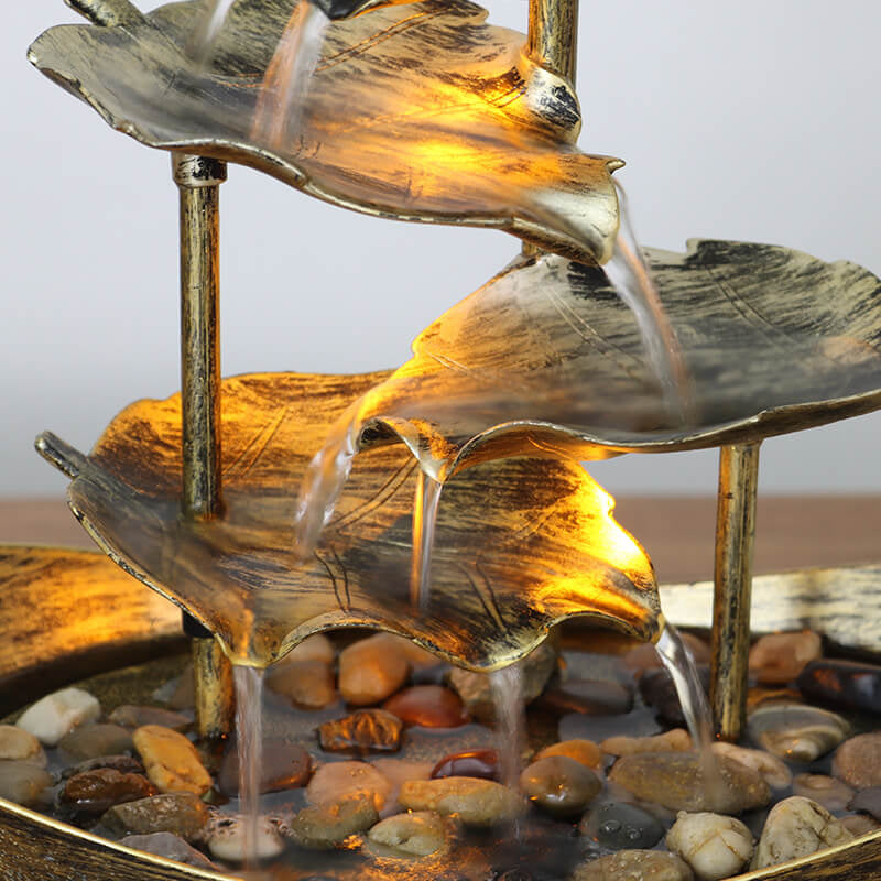 Lotus Leaf Yuanbao Flowing Fountain LED Table Lamp - Elegant Decorative Light for Home & Office, Water Fountain Night Light with Soothing Ambiance