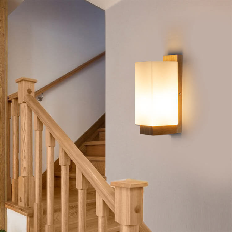 Modern Minimalist Wood and Glass Square Wall Sconce Lamp - 1-Light Design for Elegant Lighting