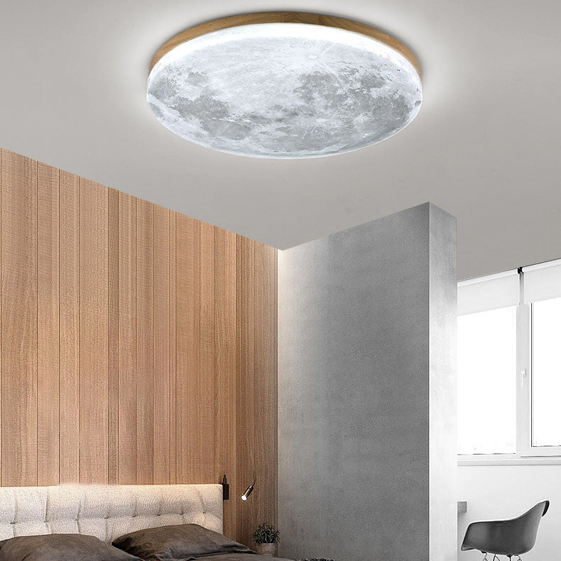 Modern Minimalist LED Flush Mount Ceiling Light - Round PVC Acrylic Moon Design for Living Room