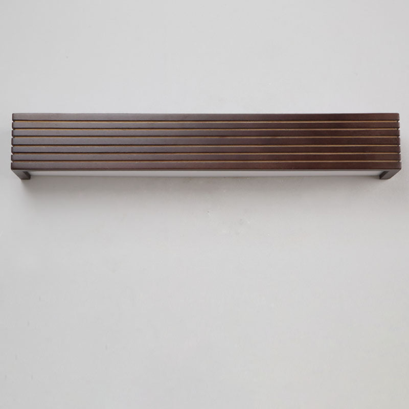 Traditional Chinese Striped Wood LED Vanity Mirror Sconce Lamp for Bathroom