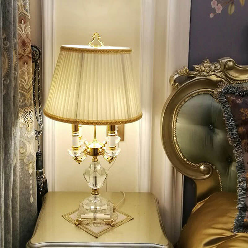 European Luxury Fabric Candle Holder Crystal Base 4-Light Table Lamp Elegant Home Decor Modern Lighting Designer Table Lamp for Living Room Bedroom Beautiful Ambiance Unique Gift Idea High-End Decorative Lighting Premium Quality Fabric Lighting Fixture
