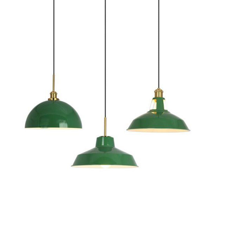 Industrial Vintage Green Iron Cone Pendant Light - 1-Light Hanging Fixture