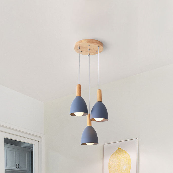 Nordic Minimalist Macaron Chandelier - 1/3-Light Solid Color Design, Modern Hanging Light Fixture for Dining Room or Living Space